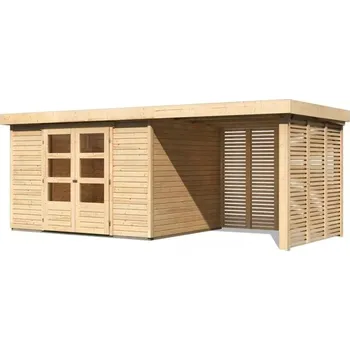 Zahradní domek LANIT PLAST Dřevěný domek KARIBU ASKOLA 5 + přístavek 240 cm včetně zadní a boční stěny (9158) natur LG3279
