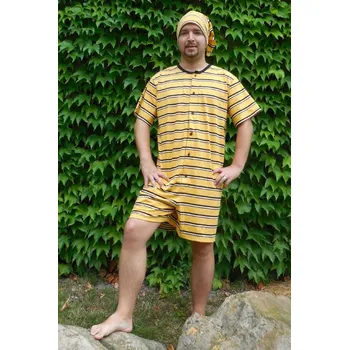 Dámský overall Overal na spaní s čepičkou krátký Rozárka P50 pruhy žlutý Barva: žlutá, Velikost: 3XL