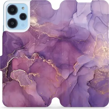 Pouzdro na mobilní telefon Flipové pouzdro Mobiwear - Xiaomi Redmi 12 - VP20S Fialový mramor (Knížkové flip pouzdro, obal, kryt na mobil Xiaomi Redmi 12 - VP20S Fialový mramor, materiál Umělá kůže + TPU - ochrana 360°, stojánek, silikonová vanička, magnetické zavírání)