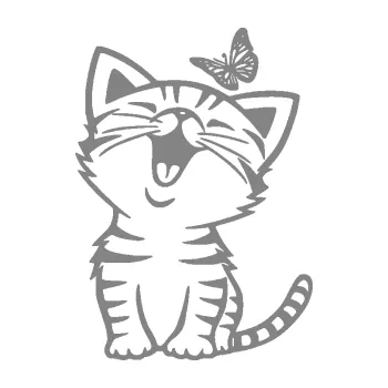 Samolepící dekorace SAMOLEPKA Kočka 038 pravá s motýlkem (17 - šedá) NA AUTO, NÁLEPKA, FÓLIE, POLEP, TUNING, VLASTNÍ TEXT, TISK, AUTOSAMOLEPKY.cz, POLEPY, OBRÁZEK, LOGO, SAMOLEPKY