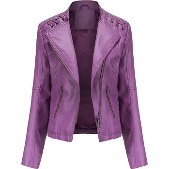 Dámská bunda Dámská "kožená" bunda s falešnými stehy na ramenou Barva: Fialová, Velikost: XXL
