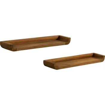 police Set dvou hnědých teakových nástěnných polic Kave Home Shamel 50 x 12 cm