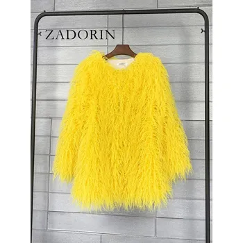 Dámská bunda Chlupatá bunda srst korejský styl kožich oversize Barva: Žlutá, Velikost: 2XL