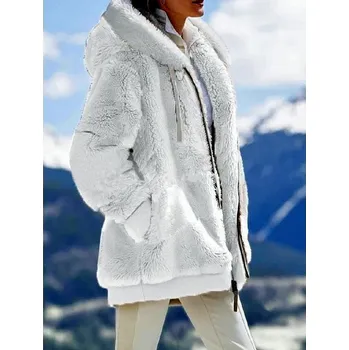 Dámský kabát Zimní "oversize" dámský kabát s kožíškem vel. S - 5XL Barva: Bílá, Velikost: L