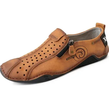 Pánské mokasíny Nazouvací kožené boty pánské v retro stylu vintage Barva: Hnědá, Velikost: 47