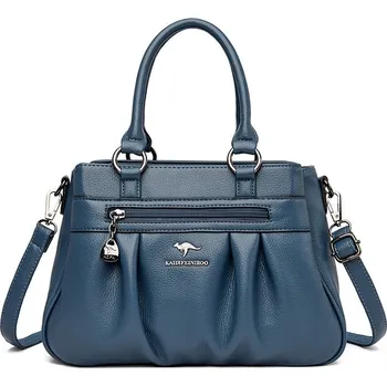 Prostorná kožená kabelka s řasením Barva: Modrá