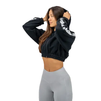 Dámská mikina Nebbia Crop mikina s kapucí ICONIC 254 černá - L