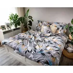 Povlečení DITA SILVER LEAFS listy na šedé, 3 dílné, bavlna hladká, 140x200cm + 70x90cm + 40x40cm