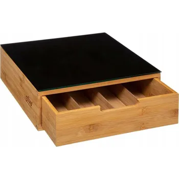 Čajový box 5Five Stojan a organizér na čaj JJA167753 bambusový/černý