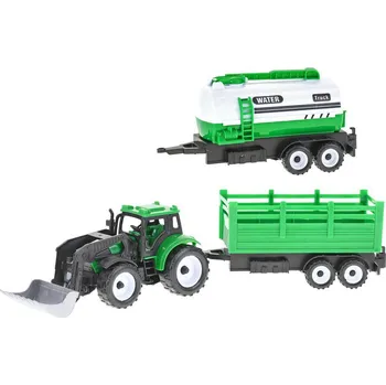 autíčko Traktor nakladač 17 cm na setrvačník + 2 vlečky