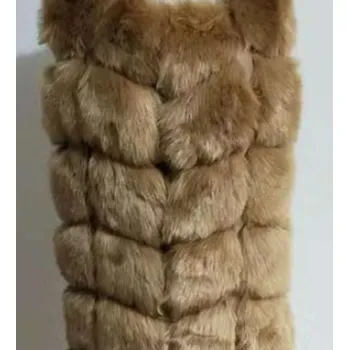 Dámská vesta Luxusní kožich dlouhá kožešinová vesta s prošíváním Barva: Světle Hnědá, Velikost: 4XL