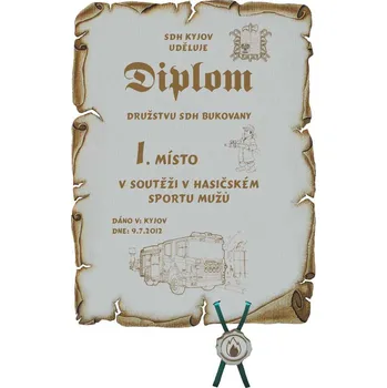 Diplom v hasičském sportu č. 792 pergamen z překližky