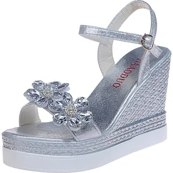 Dámské sandále Třpytivé sandály na klínovém podpatku Barva: Stříbrná, Velikost: 35