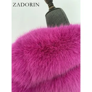 Dámský kožich Krátký kožich chlupatý s kapucí a dlouhým rukávem Barva: Fuchsiová, Velikost: M