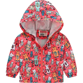 Dětská větrovka s veselými motivy - větruodolná bunda Barva: červená - kočky, Velikost: 130/4-5 let