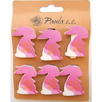 Dekor. kolíčky, ZAJÍC růžový, 6ks,35mm (9dy7016)