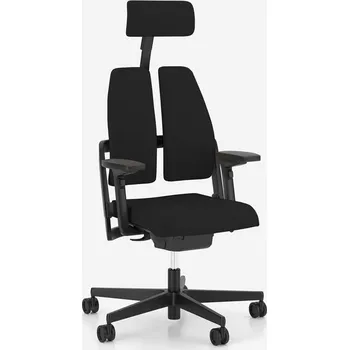 Ergonomická kancelářská židle XILIUM DUO-BACK s opěrkou hlavy a 4D opěrkami, potah z látky ERA černá, konstrukce černá