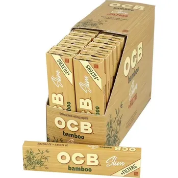 OCB papírky s filtry Bamboo Slim, BOX 32 ks (Cigaretové papírky OCB Slim Bamboo+Filters. Knížečka obsahuje 32 papírků a 32 papírových filtrů. Rozměry papírku: 44x109 mm. V boxu 32 ks.)