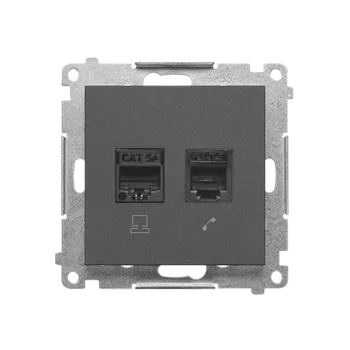 Elektrická zásuvka SIMON T5F.01/116 Zásuvka datová RJ45 kat. 5e + telefonní RJ12 (přístroj s krytem) bílá