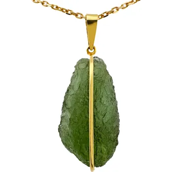 Přívěsek Zlatý přívěs s neopracovaným vltavínem 30mm x 12mm