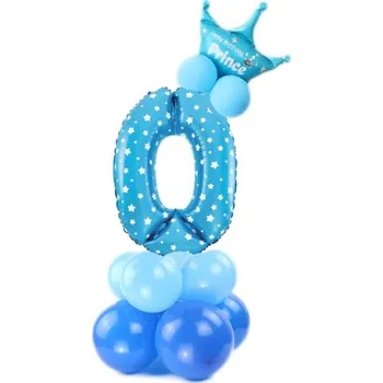 Balónek Balónkový set Číslice 0 s korunkou na podstavci modrá