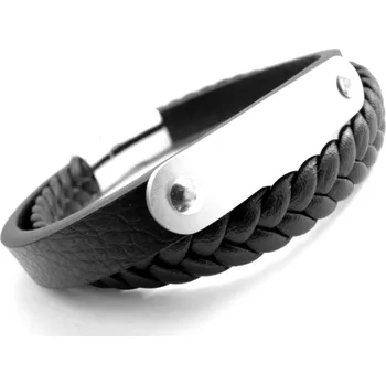 Náramek Steel Jewelry pánský černý kožený náramek s kombinací chirurgické oceli NR180412