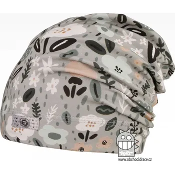 Čepice Bavlněná celopotištěná spadlá čepice Dráče - vzor 12 - šedá, kytičky Barva: Šedá, Velikost: 48-50