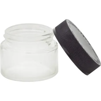 Qnubu California sklenice 60 ml, BOX 160 ks (Průhledná sklenice se šroubovacím černým víkem Qnubu California Safe Pack. Borosilikátové sklo. Objem 60 ml. Box obsahuje 160 kusů.)