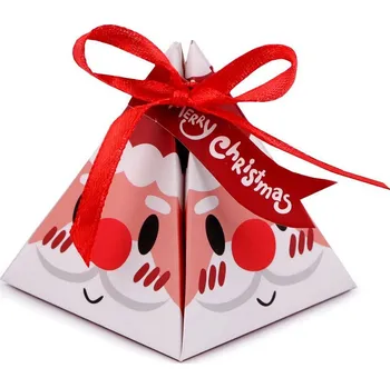 Vánoční dárková krabička pyramida - sob, Mikuláš, sněhulák, skřítek, barva 2 červená Mikuláš