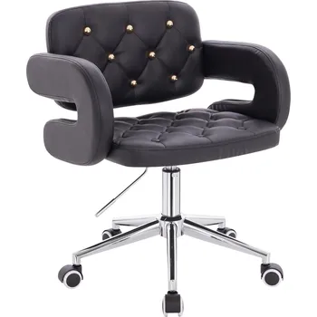 Otočné křeslo ekokůže Ardal Gold na stříbrné podstavě s kolečky - černé