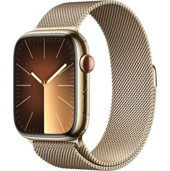 Chytré hodinky Apple Watch Series 9 45 mm Cellular, zlatá ocel se zlatým milánským tahem
