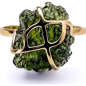 Prsten Zlatý prsten s neopracovaným vltavínem 3,740 gr.