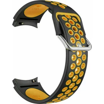 Příslušenství k chytrým hodinkám eses Silikonový dírkovaný řemínek pro Samsung Galaxy Watch 4, 5, 6, 7 - Černo žlutý, 20 mm