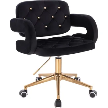 Otočné křeslo Ardal Gold velur na zlaté podstavě s kolečky - černé
