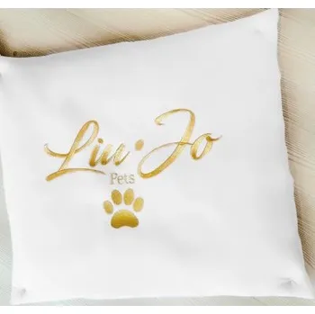 Pelíšek pro psa LIU JO Bambusový pelíšek s 3D zlatou výšivkou smetanová vel. L-XL (95*70 cm)