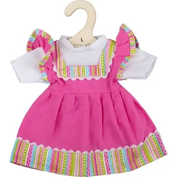 Panenka Bigjigs Toys Růžové šaty s pruhovaným lemováním pro panenku 38 cm