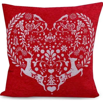Povlak na polštářek Povlak na polštář 45x45 cm srdce, vločka 1 červená vánoční srdce