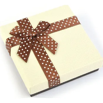 Dárková krabička Dárková krabička krémová s puntíky s hnědou mašlí 9 x 9cm