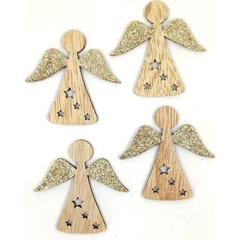 Vánoce Dekor. vánoce, dřevění ANDĚLÉ, 5x5 cm, 12ks/bal