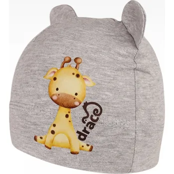 Pokrývka hlavy DRÁČE čepice dětská čepička kojenecká Berry 24 s oušky šedá s žirafkou velikost čepic: 48-50cm (1-2 roky, RDX vel.3)