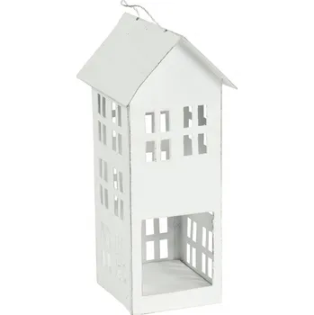 Svícen Kovový domeček na čajovou svíčku, bílý 20x7x7 cm (137055 036 800446 domek S bílý)