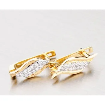 Náušnice Dámské náušnice žluté zlato 585 zirkon se zářivými 42-3403