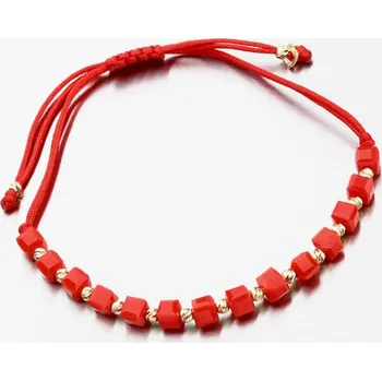 Oblečení a móda Dámský náramek žluté zlato 585 červený provázkový kuličkami PKL24-012 délka 19 cm