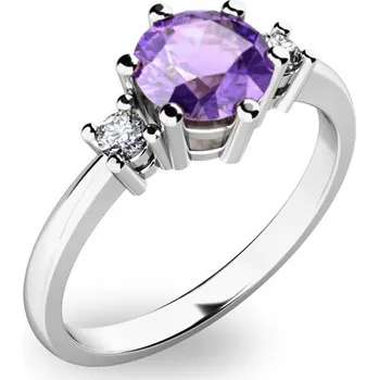 Prsten Dámský prsten bílé zlato 585/1000 přírodní diamant 0.75 ct G/SI s ametyst 10856B-AME velikost 64