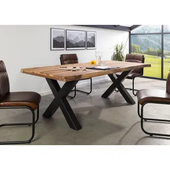 Jídelní stůl Jídelní stůl Palisandr 180x90x77 přírodní pískovaný / X-nohy antracit matný METALL 5