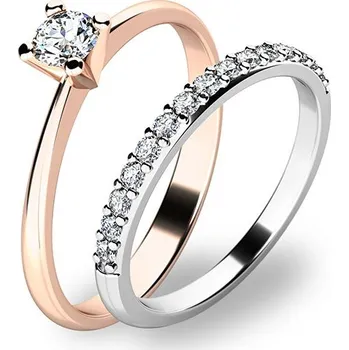 Prsten Zásnubní prsten zlato mix 585/1000 zirkon set v kombinaci růžového 10820-SET01-RB velikost 52