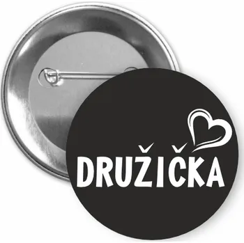 ON-DESIGN Placka s motivem Družička 32 mm Barva: černá, Barva potisku: bílá, Typ buttonu: špendlík