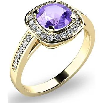 Prsten Dámský prsten žluté zlato 585/1000 přírodní diamant 0.75 ct G/SI ametyst a brilianty 10766-ZL-AME velikost 48