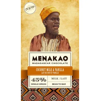 Čokoláda Menakao mléčná čokoláda Madagaskar 45% s vanilkou a kokosem 75 g