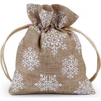 Svatební dekorace Dárkový pytlík vločky s glitry 10x13 cm imitace juty - 2ks
